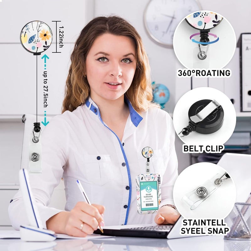 Hinsly ID Badge Holder with Lanyard, Retractable Badge Holders Reels with Lanyards Adjustable, for Women Kids Teacher Nurses Doctor Student - Image 2